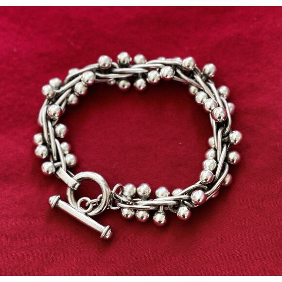 RARE Silpada 925 Sterling Silver Graduated DNA Ball Link Toggle Bracelet 8” - Picture 1 of 8